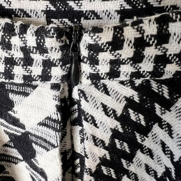 Zara Skirt Womens Size Large Black & White Tweed Plaid Ruffle Houndstooth Pencil - Picture 10 of 14